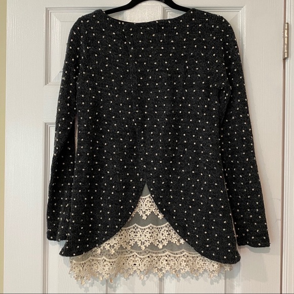 NWOT Charcoal Lace Back Sweater - Picture 1 of 5